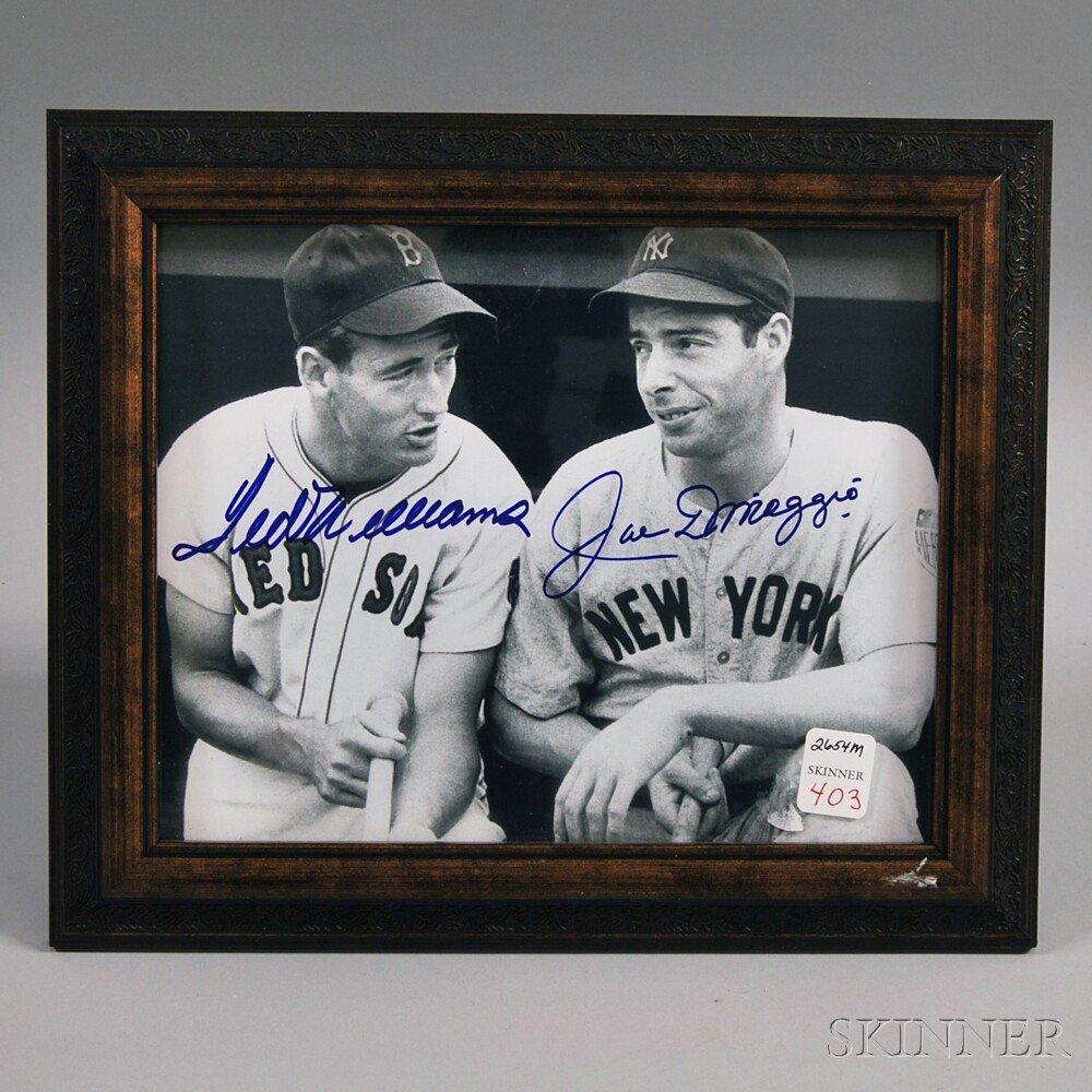 Appraisal: Ted Williams and Joe DiMaggio Autographed Photograph in blue marker