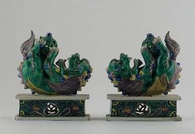 Appraisal: A pair of Chinese famille verte Buddhistic lion dogs on