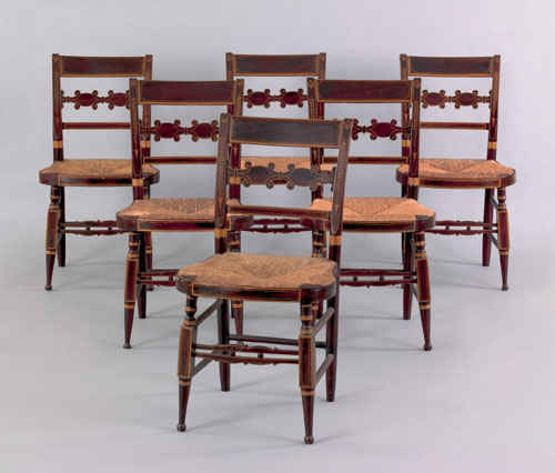 Appraisal: Set of six painted fancy chairs mid th c probably