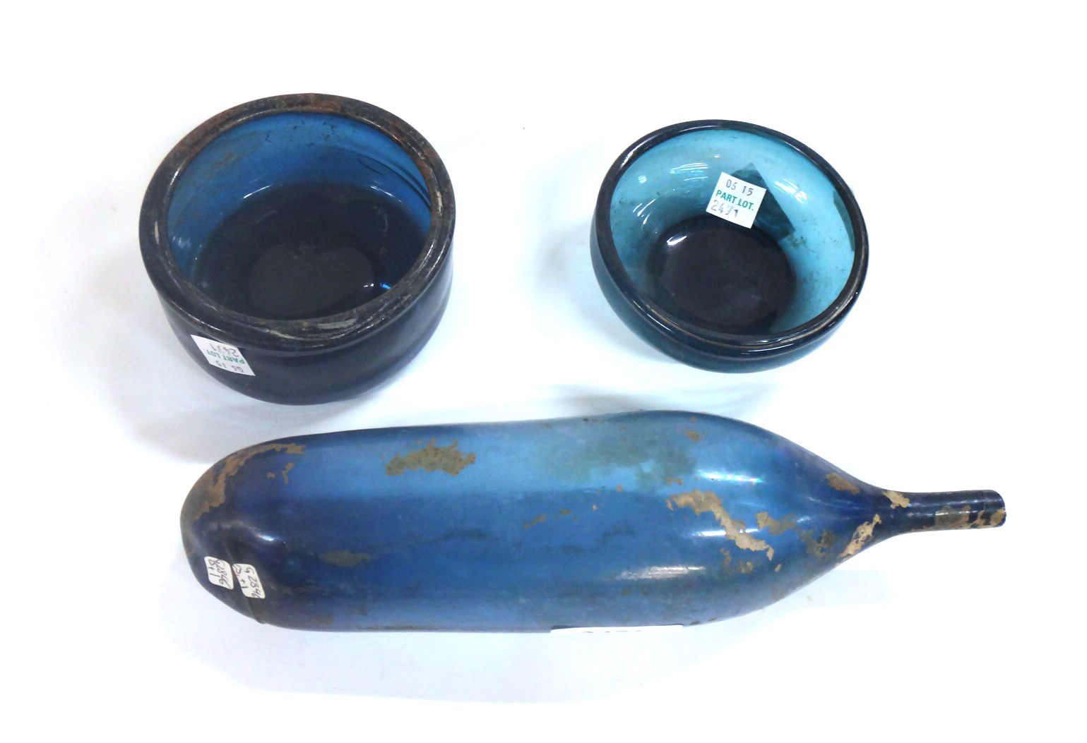 Appraisal: A Roman blue glass flask probably Roman of slightly tapered