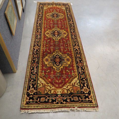 Appraisal: Heriz Persian Handmade Runner a trio of medallions with interesting