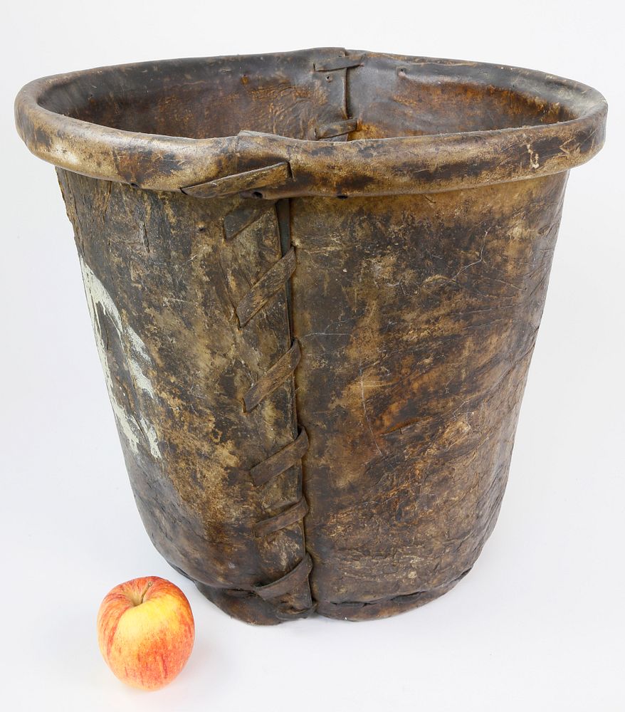 Appraisal: Azorean Leather Bucket th Century Azorean Leather Bucket th Century