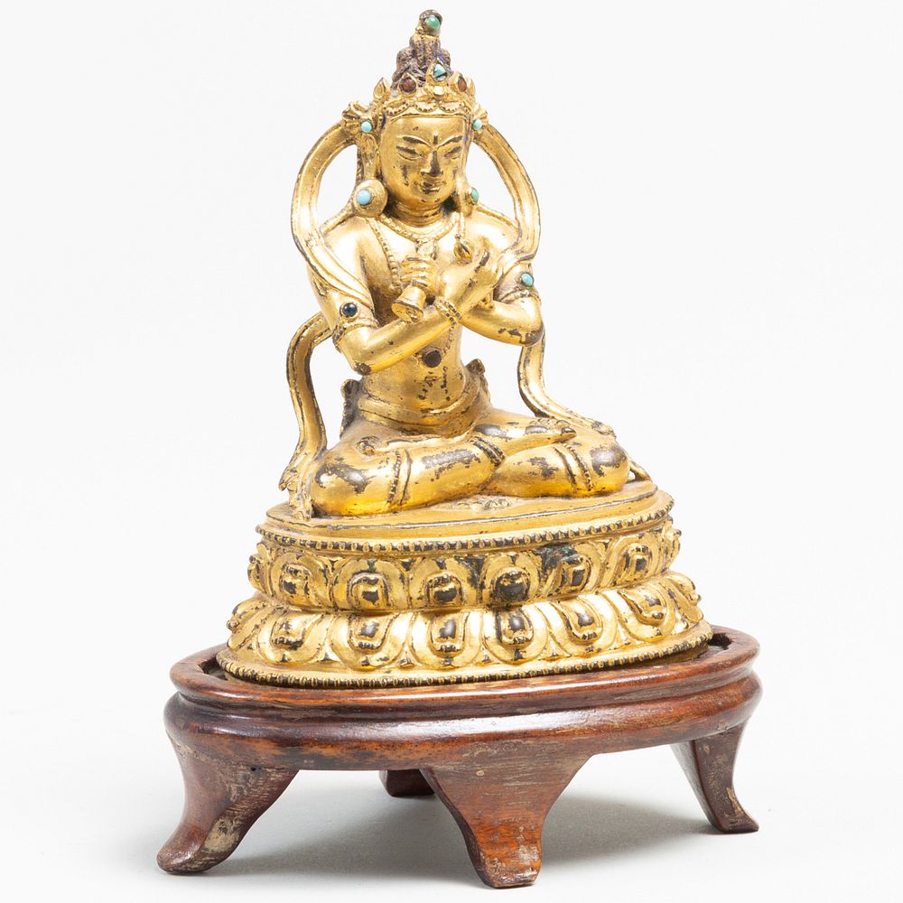 Appraisal: Tibetan Vajadhara Gilt Bronze Diety Inset with turquoise in high