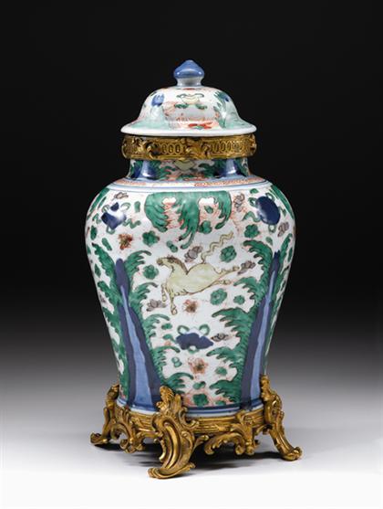 Appraisal: Fine Chinese wucai covered jar with French gilt bronze mounts