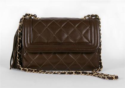 Appraisal: Chanel brown leather purse Petite chocolate leather signature quilted front-flap