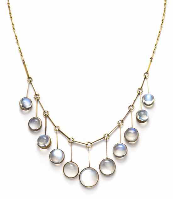 Appraisal: An Antique Karat Yellow Gold and Moonstone Necklace containing graduated