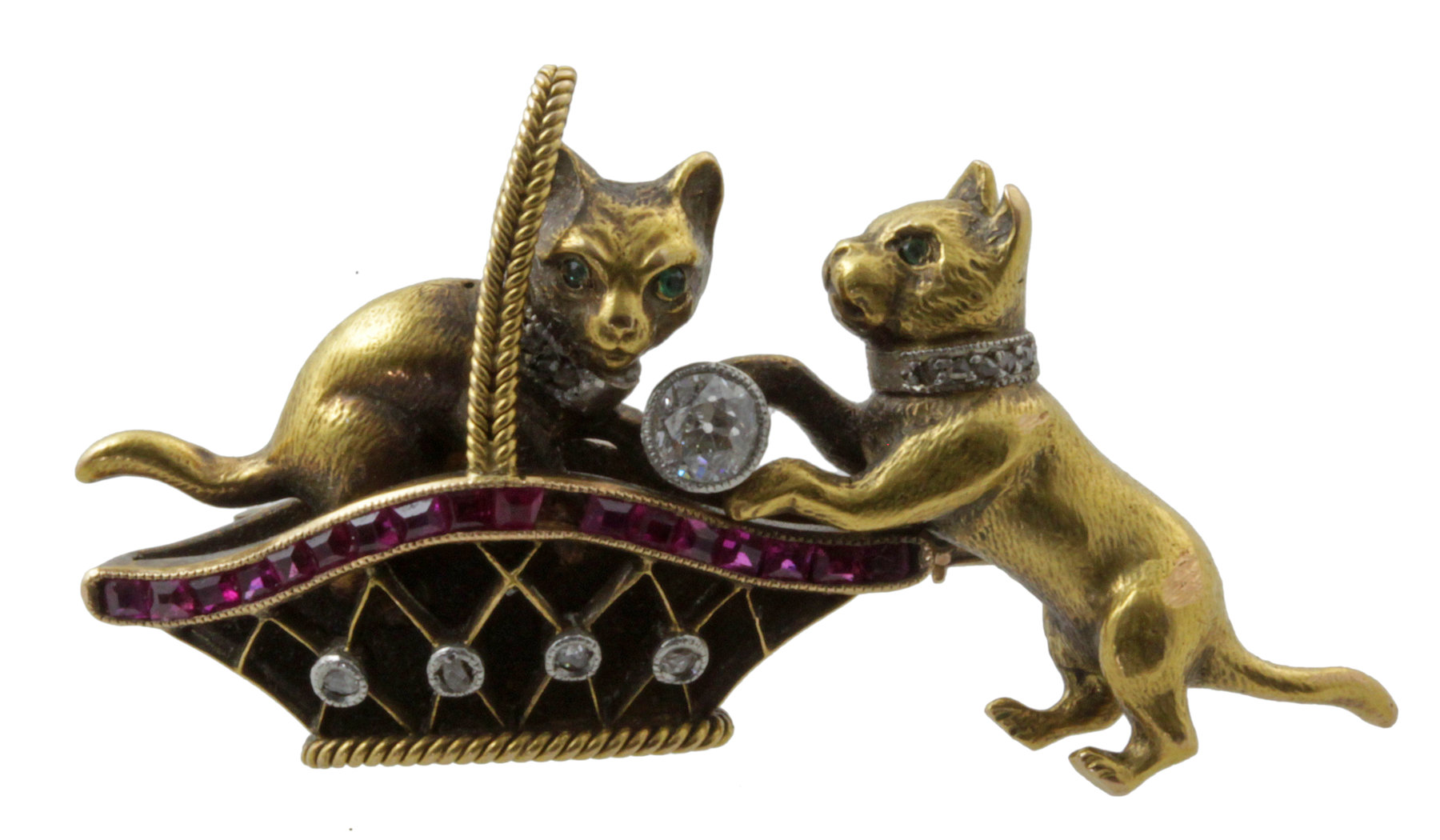 Appraisal: An Edwardian gem set brooch modelled as two kittens playing