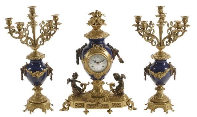 Appraisal: lot of Continental bronze dore et patine mounted porcelain clock