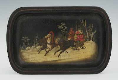 Appraisal: A Small Russian Lacquer Tray Apprx x the black lacquer