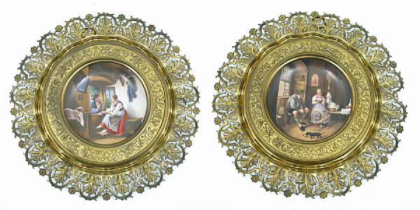 Appraisal: A pair of gilt bronze mounted portrait plates diameter