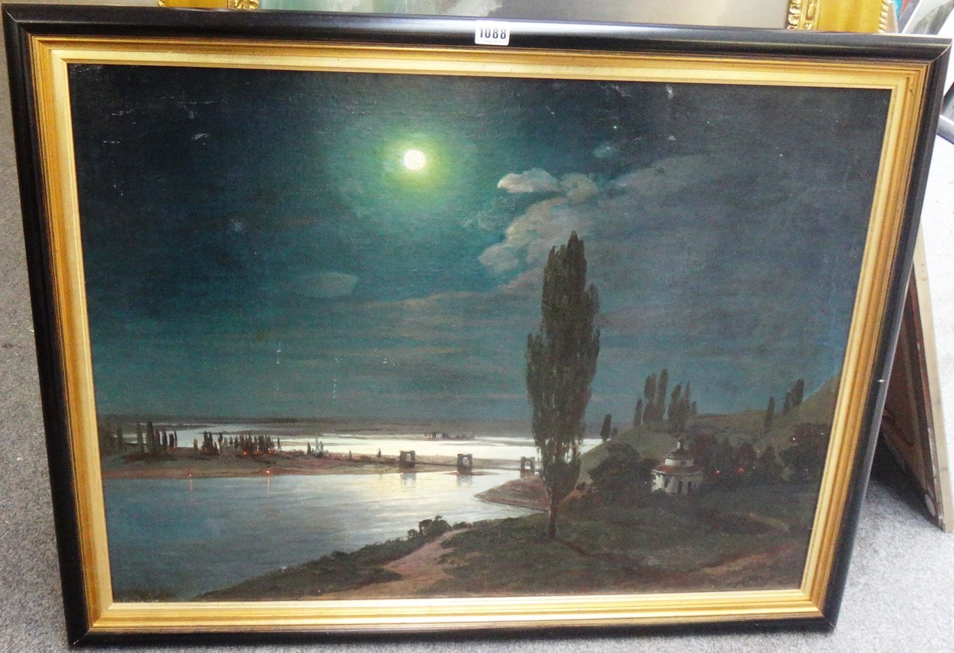 Appraisal: Continental School th century Moonlit estuary scene oil on canvas