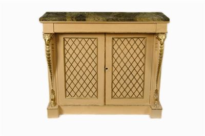 Appraisal: A th century painted and parcel gilt side cabinet the