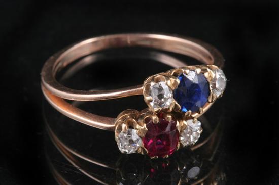 Appraisal: VICTORIAN K ROSE GOLD DIAMOND AND COLORED GEMSTONE RING One