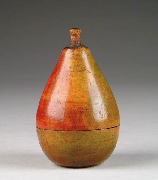 Appraisal: TREENWARE PEAR SHAPED BOX Realistic coloring in rust brown and