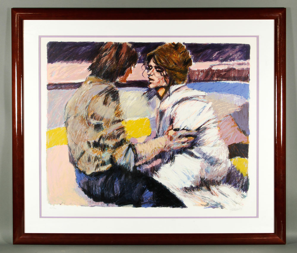 Appraisal: - Luongo Lovers Litho Aldo Luongo b Lovers lithograph on