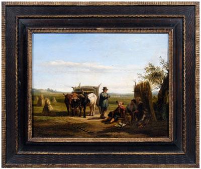 Appraisal: Simon van den Berg painting Dutch - harvesters resting in