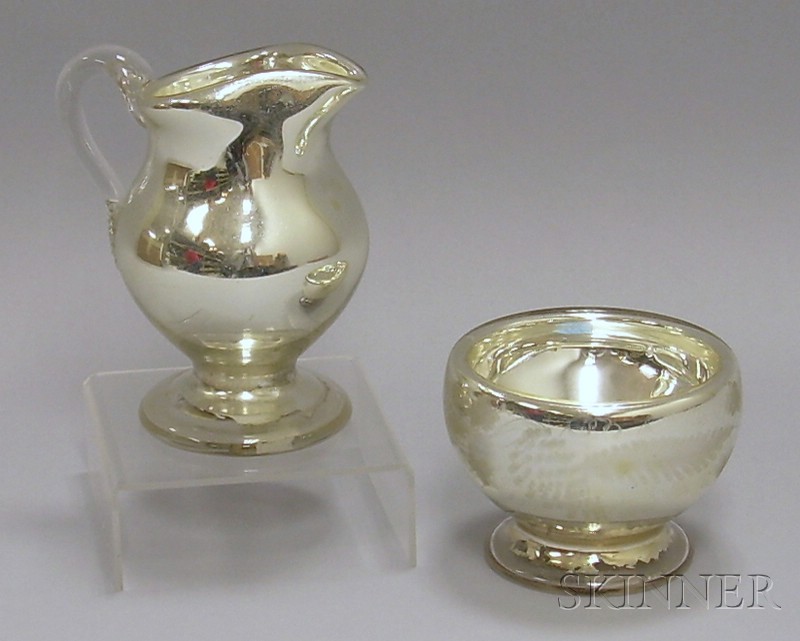 Appraisal: Silver Mercury Glass Pitcher and Footed Bowl the pitcher with