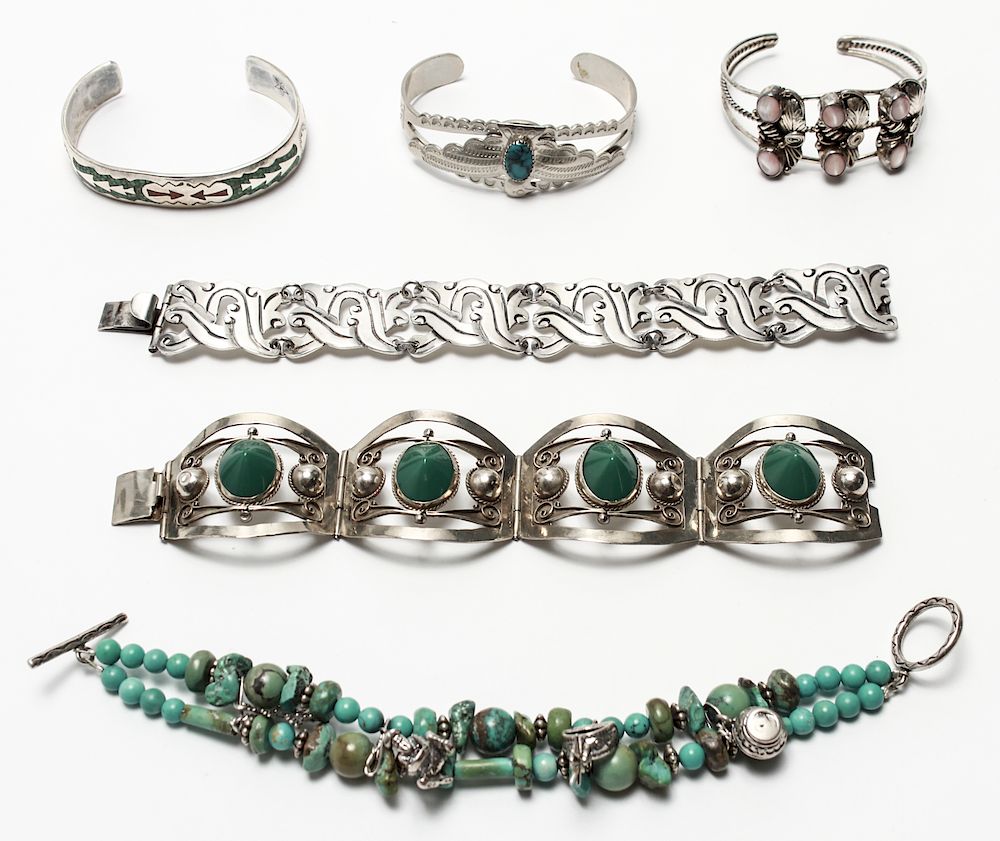 Appraisal: Southwest Native American Silver Bracelets Group Group of Southwest and