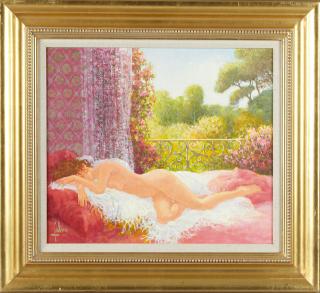 Appraisal: Louis Fabien - French Dormeuse et Jardin oil on canvas