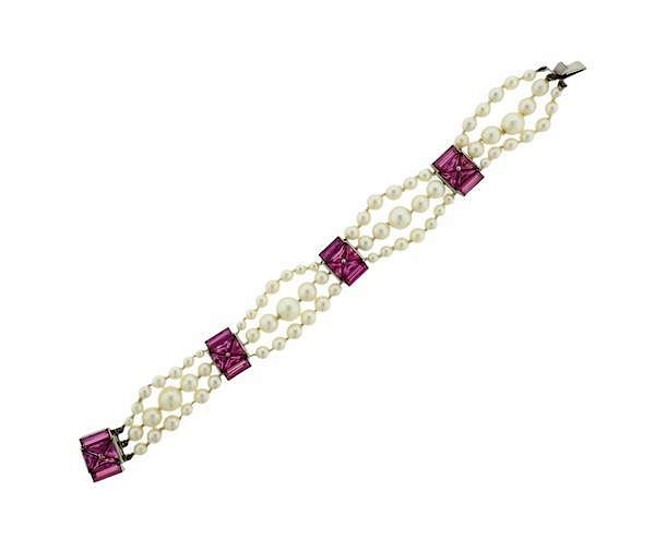 Appraisal: k Gold Pearl Ruby Bracelet METAL k gold GEMSTONES pearls-