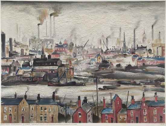 Appraisal: Laurence Stephen Lowry - Industrial Scene lithograph printed in colours