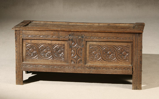 Appraisal: William Mary Oak Coffer Last Quarter th Century The hinged