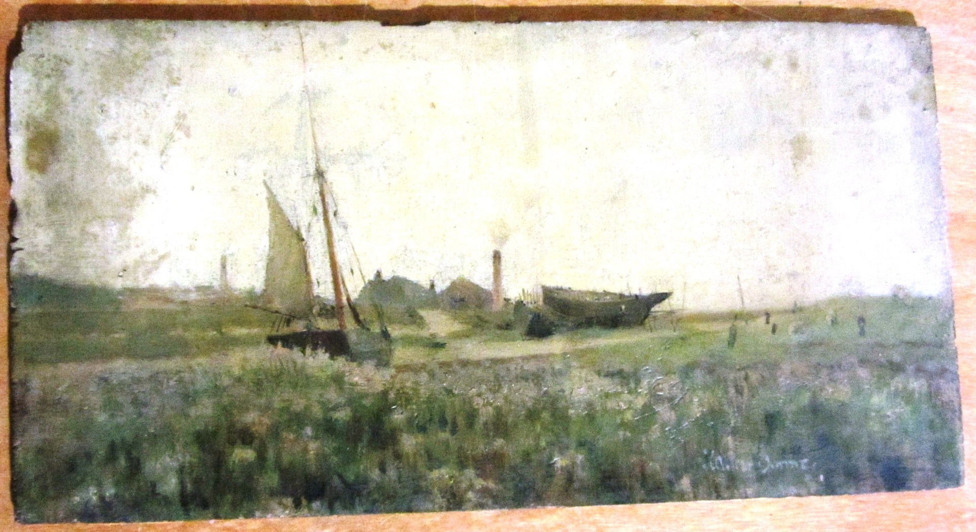 Appraisal: Walter Donne Beached Boats oil on panel signed unframed