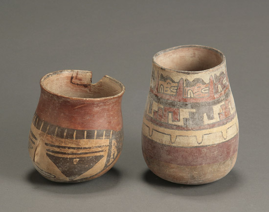 Appraisal: Two Pre-Columbian Polychrome Cylinders Peru Nasca Culture - A D