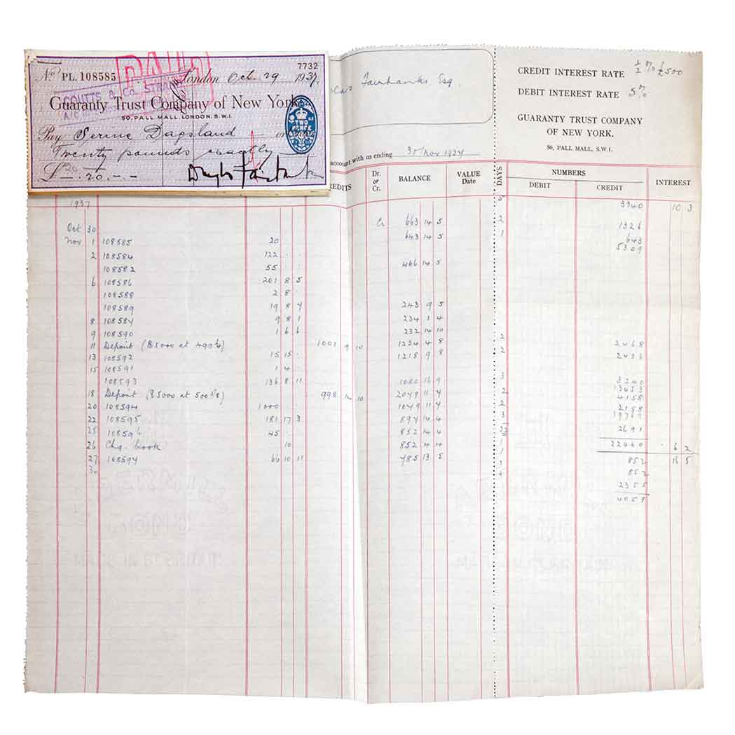 Appraisal: FAIRBANKS DOUGLAS SR Group of approximately fifteen cancelled checks drawn