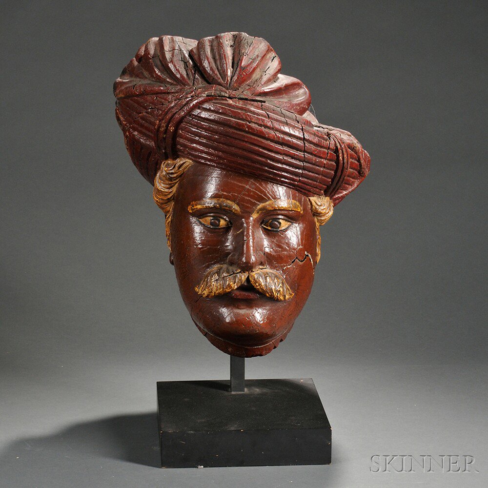 Appraisal: Carved and Painted Turk's Head Countertop Tobacconist Figure probably America