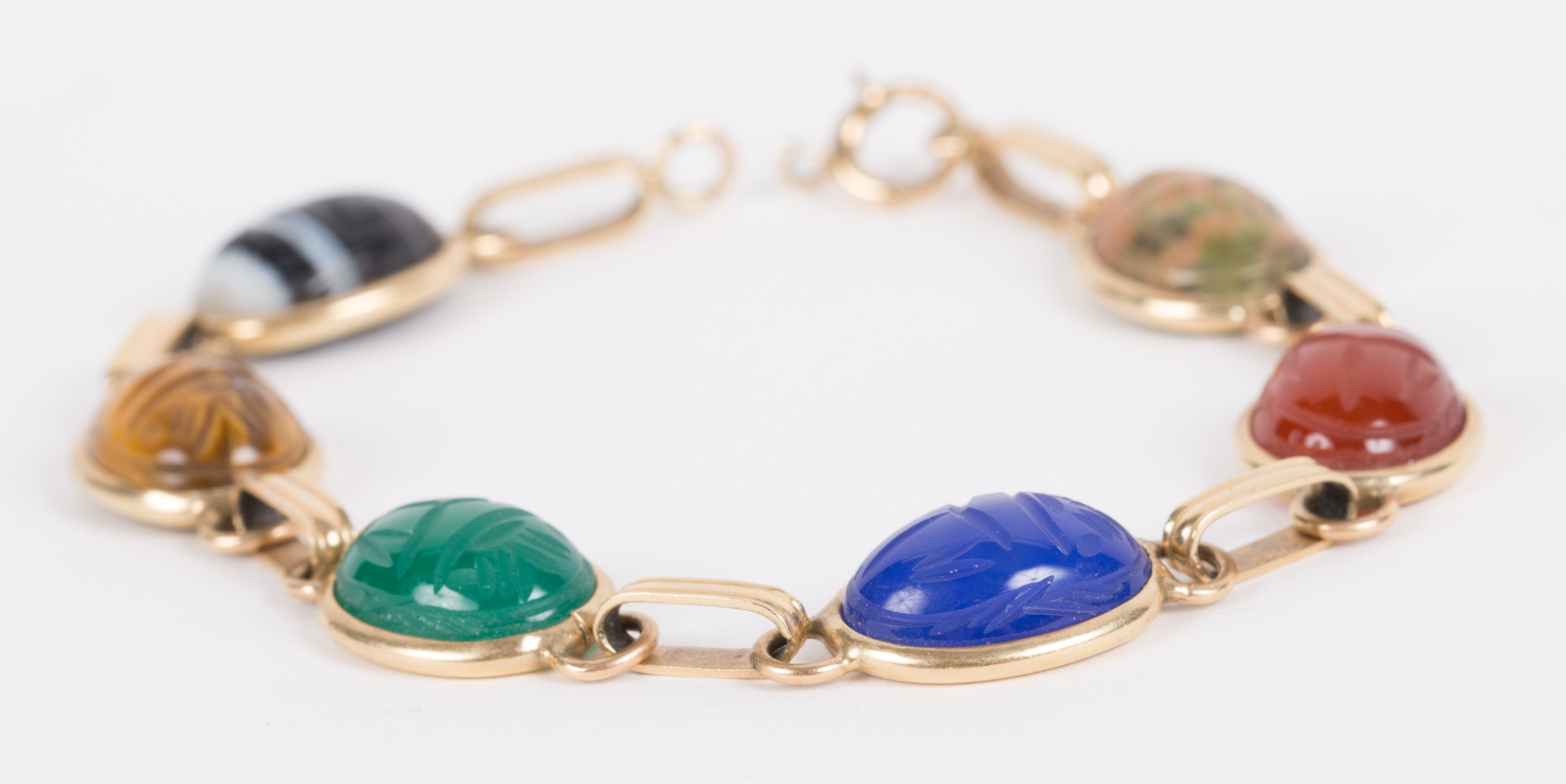 Appraisal: A Scarab Bracelet k with colored stones L