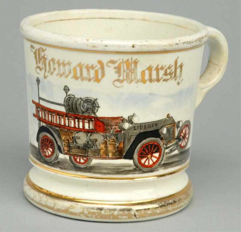 Appraisal: Fire Truck Shaving Mug Gilded Howard Marsh Signed C L