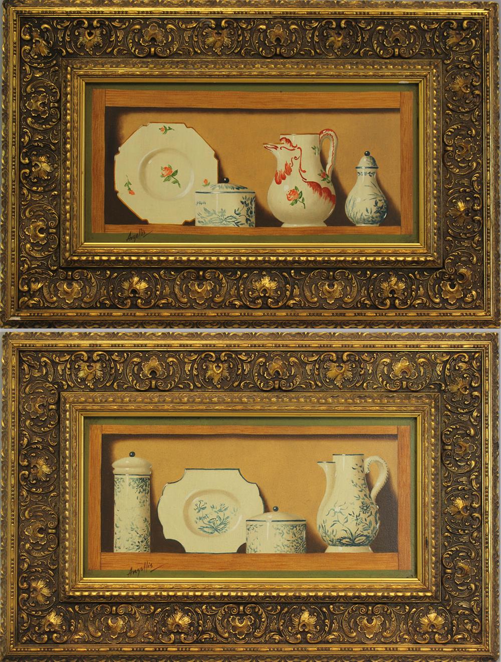 Appraisal: ANGELLIS PAIR OF TROMPE L'OEIL Oil on canvas x in