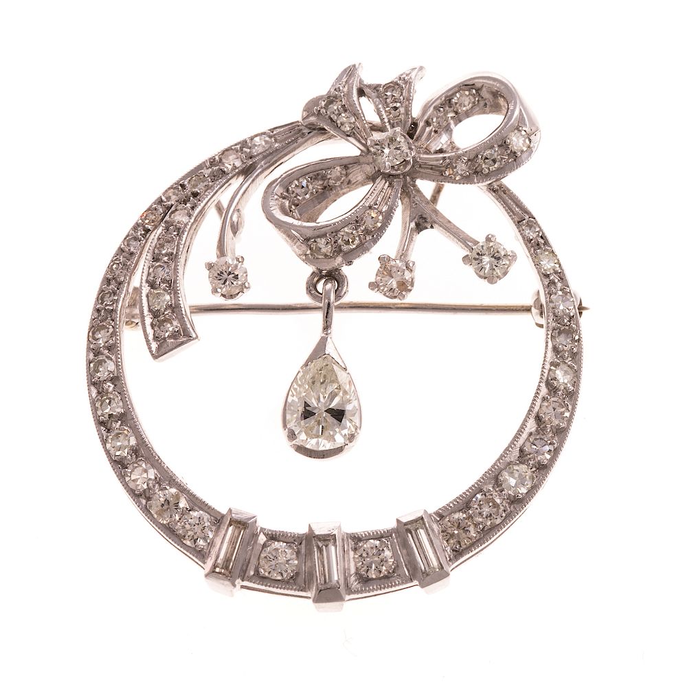 Appraisal: An Art Deco Diamond Bow Open Circle Pin Pendant K