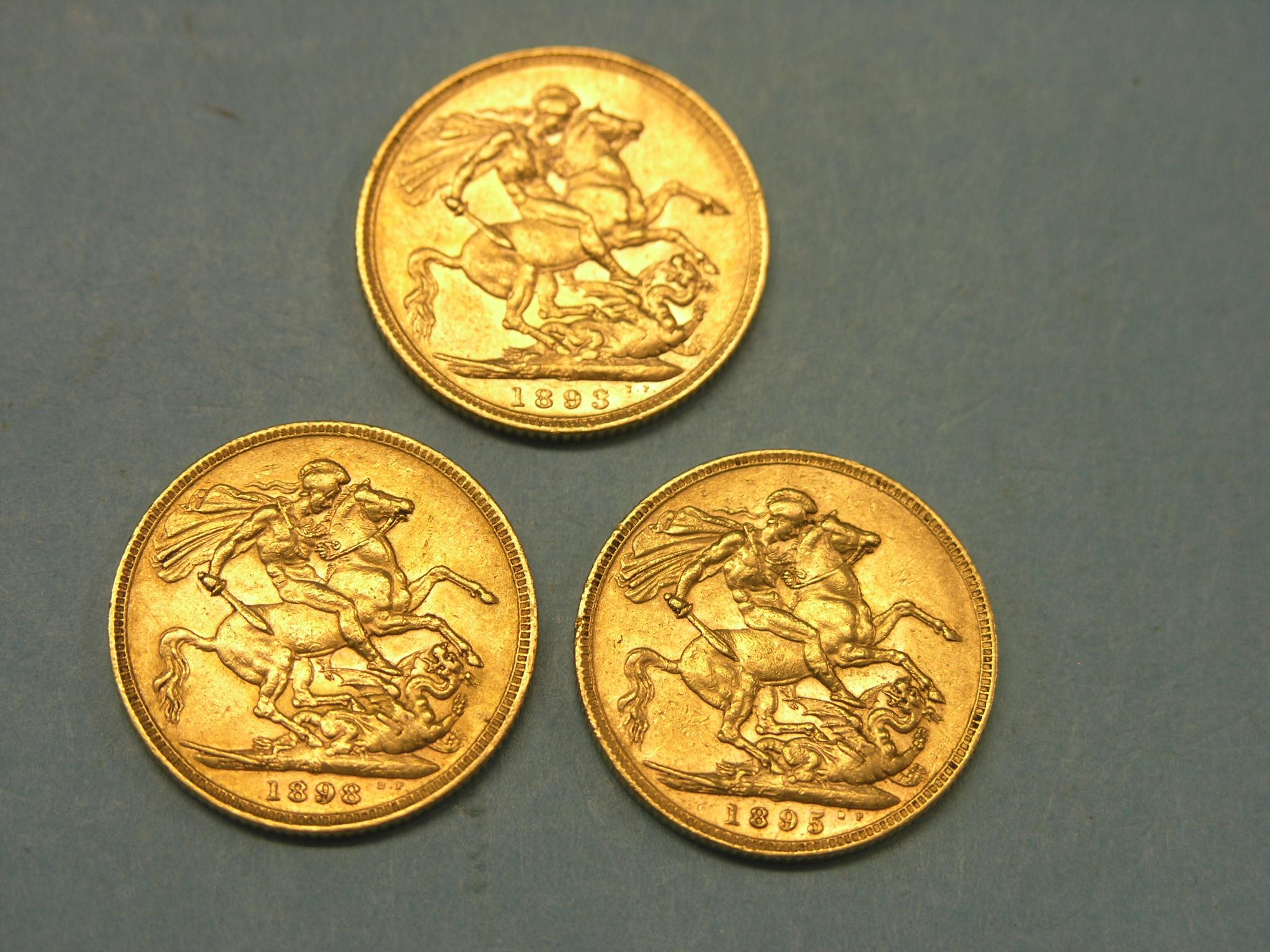 Appraisal: Three Victorian gold Sovereigns includes two Melbourne mint