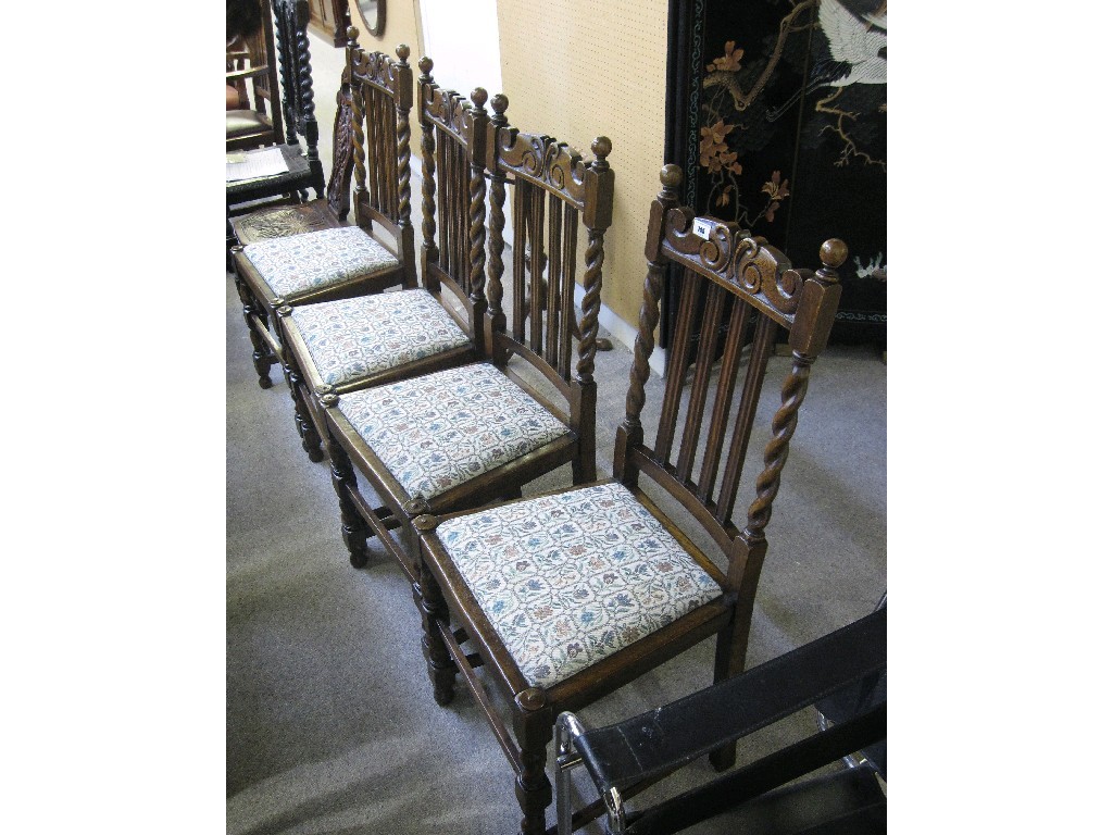 Appraisal: Set of four oak barley twist dining chairs