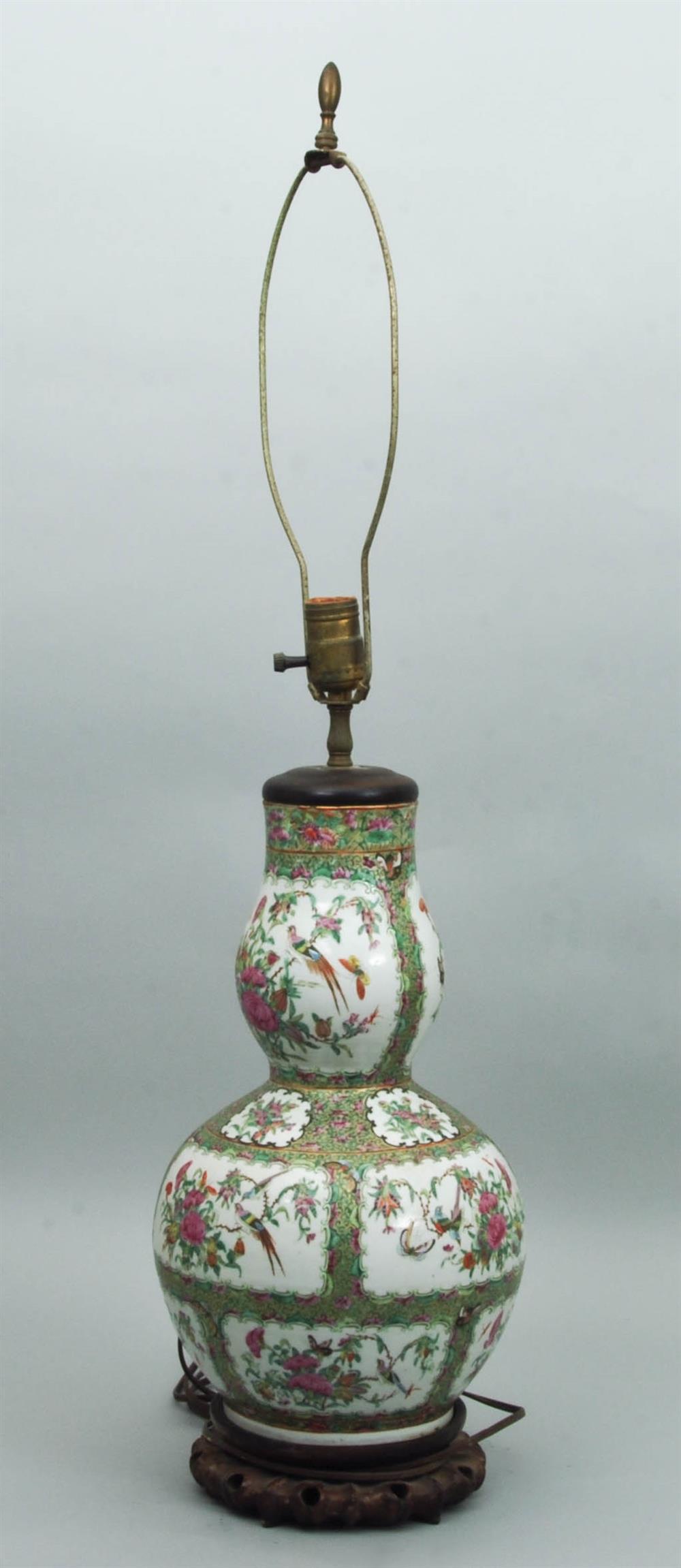 Appraisal: CHINESE ROSE MEDALLION DOUBLE GOURD VASE NOW MOUNTED AS A