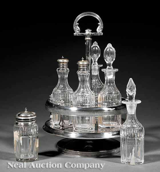 Appraisal: A Steamboat J M White Silverplate and Cut Glass Cruet