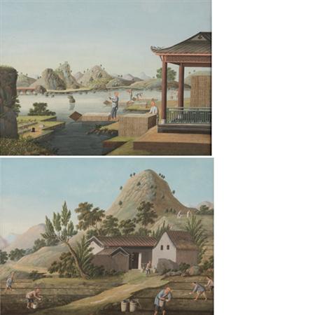 Appraisal: Four Chinese School Paintings th Century Scenes of making tea