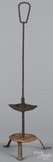 Appraisal: Wrought iron adjustable fat lamp th c '' h