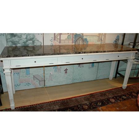 Appraisal: Neoclassical Style Marble Top White Painted Console Estimate -