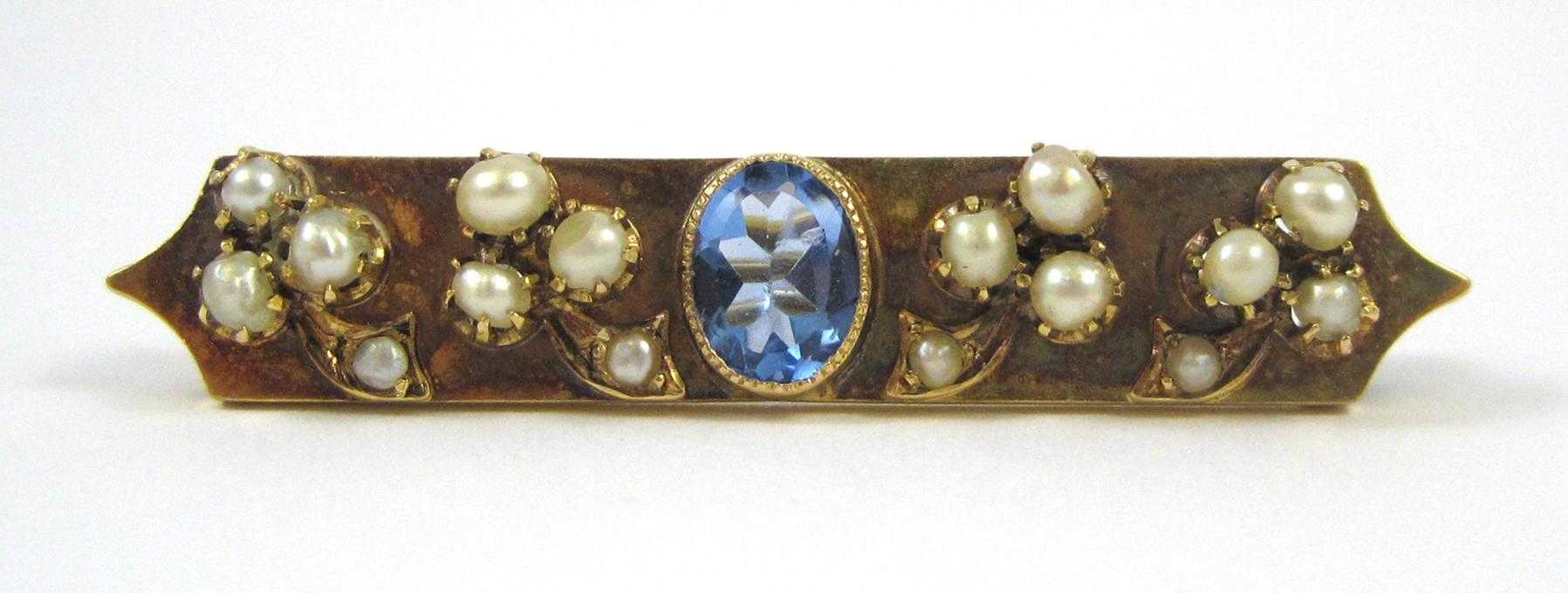 Appraisal: SEED PEARL AND FOURTEEN KARAT GOLD BAR PIN measuring -