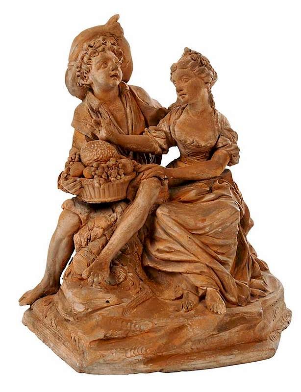 Appraisal: French School th century or style seated couple holding a