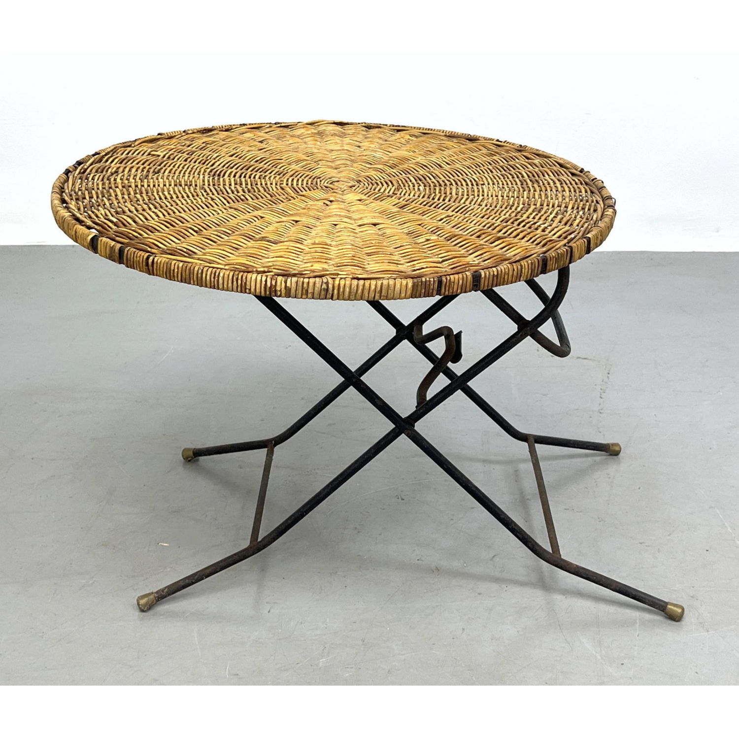 Appraisal: Wicker Folding Collapsable Table French style Table with black iron