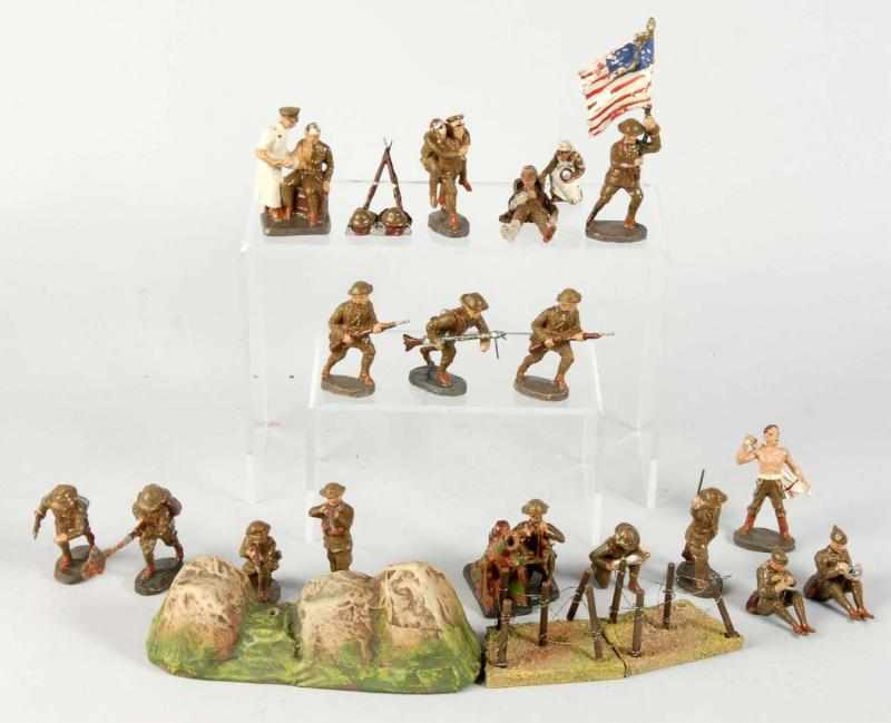 Appraisal: Lot of Duro Elastolin-Type Soldier Figures Description German Composition Most