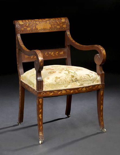 Appraisal: Dutch Inlaid Mahogany Armchair mid- th century in the Regency