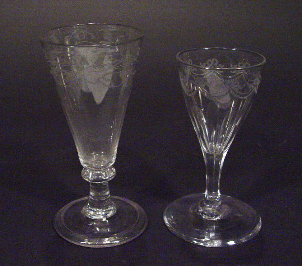 Appraisal: Two th Century wine glasses with etched decoration largest cm