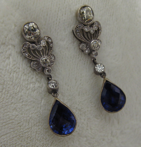 Appraisal: PAIR OF SAPPHIRE AND K WHITE GOLD EARRINGS each set