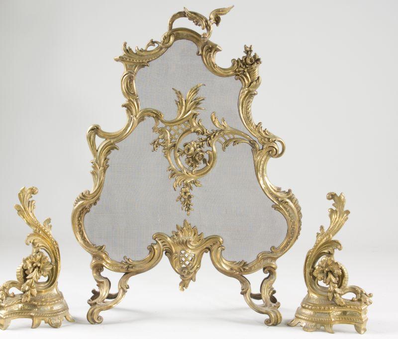 Appraisal: Louis XV Style Rococo Firescreen and Two Chenets late th