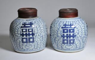 Appraisal: Pair of blue and white porcelain ginger jars Pair of